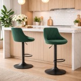 Cumpara ieftin Set 2 scaune de bucatarie/bar, Artool, Kast, rotativ, catifea verde, picior metal negru, 45.5x49x85-105 cm