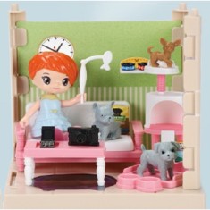 Set adapost pentru animalute flippy, casa de papusi cu mobilier si ustensile, activitati distractive