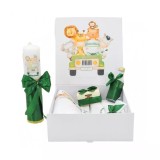 Cumpara ieftin Set Cutie Trusou cu Lumanare, 9 Piese &quot;Cu drag de la nasi&quot; - Safari, Verde - TB202