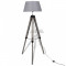 Lampa de podea ajustabila cu tripod ?i abajur din material textil, gri