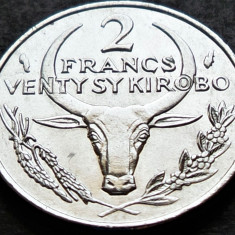 Moneda exotica 2 FRANCI KIROBO- MALAGASY MADAGASCAR, anul 1977 *cod 3845 C = UNC