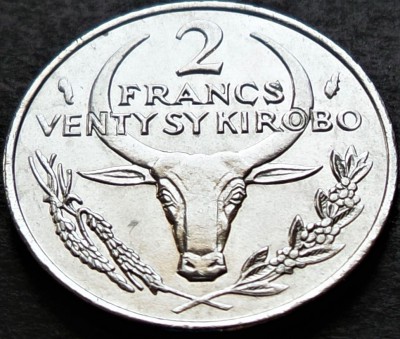 Moneda exotica 2 FRANCI KIROBO- MALAGASY MADAGASCAR, anul 1977 *cod 3845 C = UNC foto