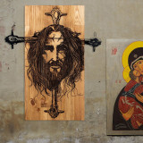 Decoratiune de perete, Jesus, lemn/metal, 48 x 57.5 cm, negru/maro, Enzo