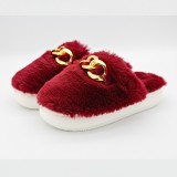 Papuci de Casa Femei - Pufosi cu Catarama Aurie, Marime 36-37, Grena