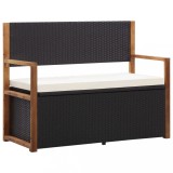 Gossi banca de depozitare, negru, 115 cm, poliratan si lemn de acacia