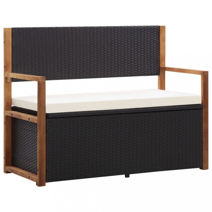 vidaXL Bancă de depozitare, negru, 115 cm, poliratan și lemn de acacia 46010