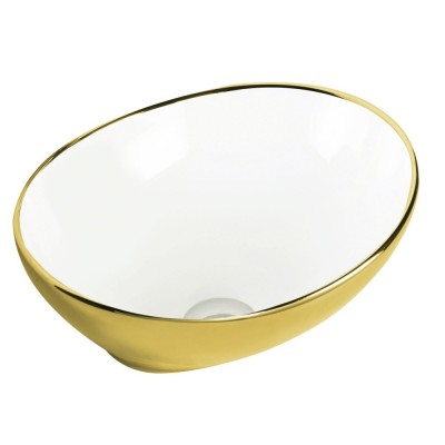 Lavoar ceramic cu design alb-auriu KR-707 foto
