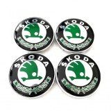 Set 4 capace roti 60mm Skoda compatibil/inlocuitor janta aliaj negru/verde, Autohelix MSA