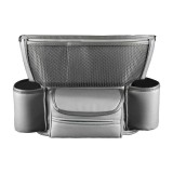 Geanta de depozitare auto cu organizator, cu prindere pe scaunul din fata, din piele, capacitate mare, cu suport pentru bauturi si servetele, negru