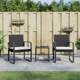 Set mobilier de gradina cu perne, 3 piese, negru, PP ratan