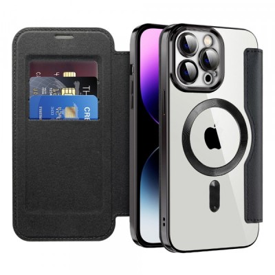 Husa MagSafe pentru Apple iPhone 14 Pro Max, Techsuit, SmartMag Book, Neagra foto