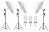 Kit de 3 umbrele albe, 3 trepiezi reglabili 200 cm, 3 becuri 150W, Dactylion