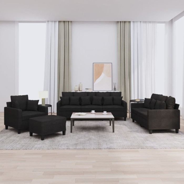 vidaXL Set de canapele cu perne, 4 piese, negru, material textil