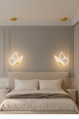 Lustra LED, Suspendata, Pendul, Design in forma de Fluture, Dimabila, 3 Tipuri de Lumina, Calda, Neutra si Rece, Potrivit pentru Dormitor, Bucatarie, foto