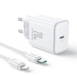 Incarcator Type-C, Quick Charge, 20W + Cablu Type-C la Lightning, 1m - JoyRoom (JR-TCF06) - White