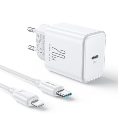 Incarcator Type-C, Quick Charge, 20W + Cablu Type-C la Lightning, 1m - JoyRoom (JR-TCF06) - White foto