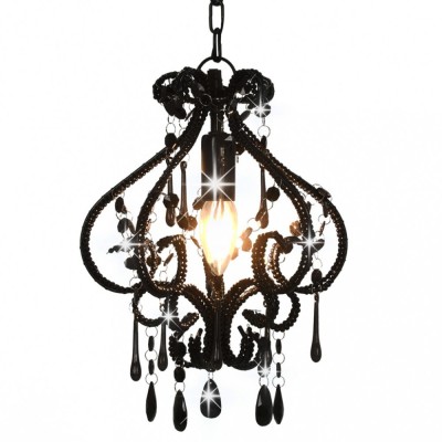 Candelabru cu mărgele, negru, rotund, E14 foto