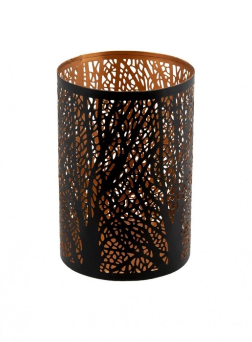 Suport lumanare/flori artificiale din metal,, negru/auriu, model copaci