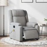 VidaXL Fotoliu electric de masaj rabatabil, gri deschis, microfibră