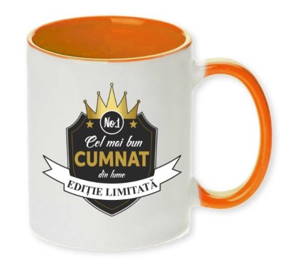 Cana maner portocaliu personalizata &amp;quot;Cel mai bun Cumnat&amp;quot;, INOVATIX&amp;reg;. 330ml foto