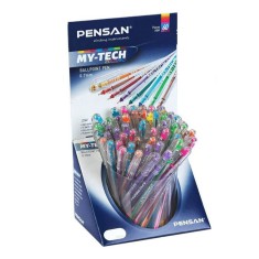 Set 60 de Pixuri PENSAN My Tech Color, Mine Diferite Culori, Varf 0.7 mm, Corp din Plastic Transparent, Pixuri Colorate, Pixuri cu Pasta Colorata, Pix foto