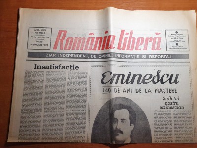 romania libera 16 ianuarie 1990-140 ani de la nasterea lui mihai eminescu foto