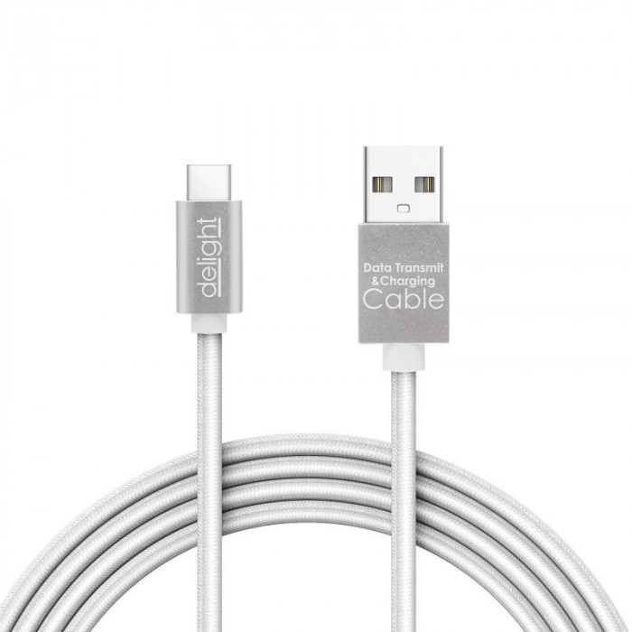Cablu de date Delight, 1 A, USB Type-C, 1 m, LED rosu, Argintiu
