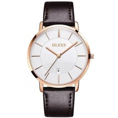 Ceas barbatesc Olevs Quartz Analog Cronograf Fashion Piele Maro Auriu