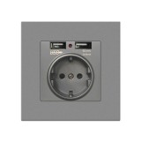 Priza de Perete cu 2 Porturi USB Techstar&reg; TS-PC, 110-250V, 16A, Ignifuga, 86x86mm, Gri, 1