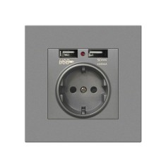 Priza de Perete cu 2 Porturi USB Techstar&reg; TS-PC, 110-250V, 16A, Ignifuga, 86x86mm, Gri