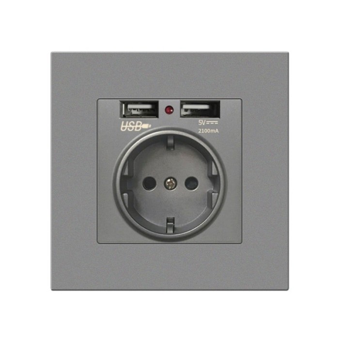 Priza de Perete cu 2 Porturi USB Techstar&reg; TS-PC, 110-250V, 16A, Ignifuga, 86x86mm, Gri