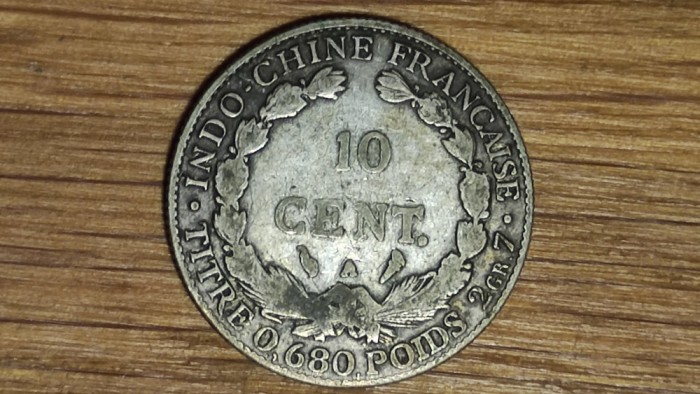 Indochina franceza - moneda argint rara - 10 centimes 1927 - f greu de gasit !