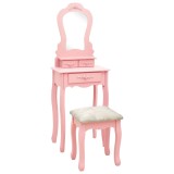 Set masa de toaleta cu taburet roz 50x59x136 cm lemn paulownia
