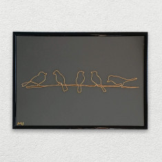 Tablou placat cu aur, Pasarele la sfat, 21×30 cm – cod.3322