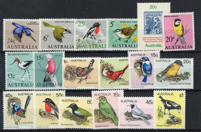 AUSTRALIA-PASARI-Lot de 18 timbre nestampilate
