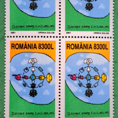 TIMBRE ROMANIA MNH LP1571/2001 Anul ONU dialog civilizații -Bloc de 4 timbre