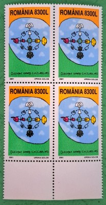 TIMBRE ROMANIA MNH LP1571/2001 Anul ONU dialog civilizații -Bloc de 4 timbre foto