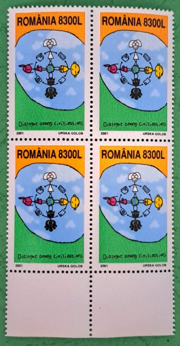 TIMBRE ROMANIA MNH LP1571/2001 Anul ONU dialog civilizații -Bloc de 4 timbre