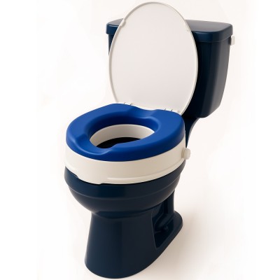 Inaltator WC cu capac Linomag&amp;reg;, 10 cm inaltime, Colac din PU moale &amp;amp; confortabil, Sistem de prindere reglabil pentru vasul de toaleta, Alb / Albastru foto
