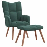 VidaXL Scaun de relaxare cu taburet, verde &icirc;nchis, catifea