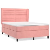 Cumpara ieftin Pat box spring cu saltea, roz, 140x200 cm, catifea