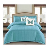 Cumpara ieftin Lenjerie de Pat Dublu Cu Elastic - 100% Bumbac Damasc 6 Piese- Albastru Deschis CPL47