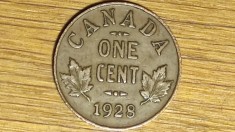 Canada - moneda de colectie bronz - 1 cent 1928 XF+ - George V - greu de gasit!