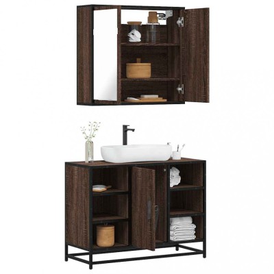vidaXL Set mobilier de baie, 2 piese, stejar maro, lemn prelucrat 3300914 foto