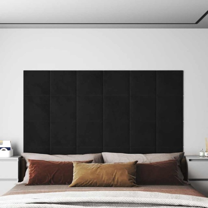 vidaXL Panouri de perete 12 buc. negru 30x30 cm catifea 1,08m&sup2;