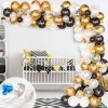Set 123 Baloane Arcada Aniversare: Negru, Auriu &amp; Alb, Latex &amp; Confetti, Accesorii Incluse - Decor Petrecere Premium