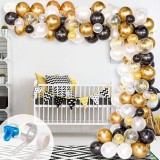 Set 123 Baloane Arcada Aniversare: Negru, Auriu, Alb, Confetti. Decor Petrecere cu Banda Adeziva si Accesorii Inclus