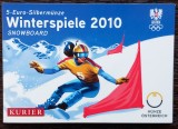 MONEDA DIN ARGINT AUSTRIA - 5 EURO 2010, MONEDA UNC IN BLISTER- SPORT- SNOWBOARD