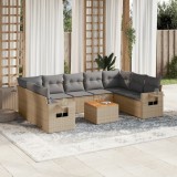 vidaXL Set canapele de grădină, 10 piese, cu perne, bej, poliratan