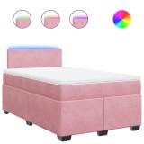 Cumpara ieftin Pat box spring cu saltea, roz, 120x200 cm, catifea